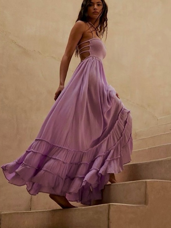 Free People Dresses & Skirts - Free People Extratropical Endless Summer Smocked Maxi Dress Size Large Purple